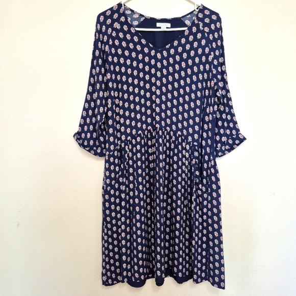 🍁Garnet Hill Navy Blue Floral Midi Dress – Size 12 - Picture 3 of 7